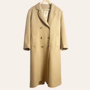 Fleurette Tan Camel Hair Double Breasted Overcoat Size Medium